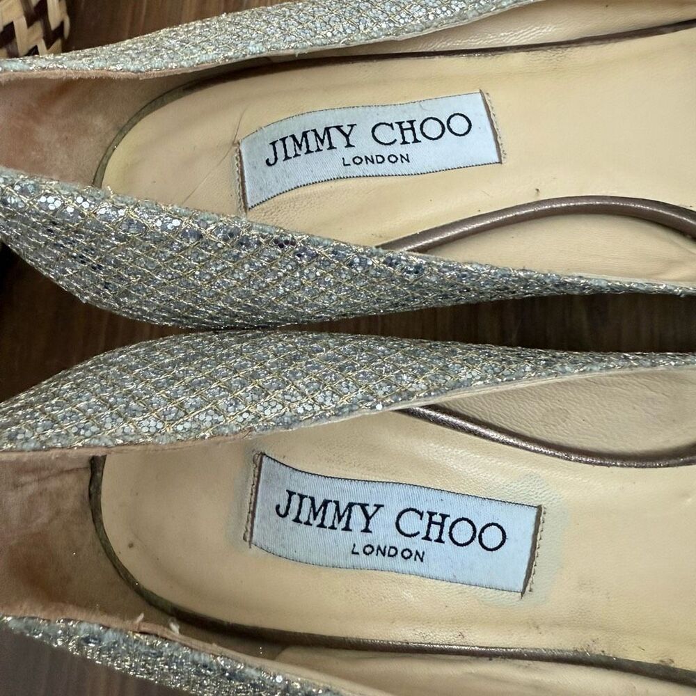 Jimmy Choo Glitter Fabric Isabel Peep Toe Pumps Heels 39.5 - Picture 5 of 11